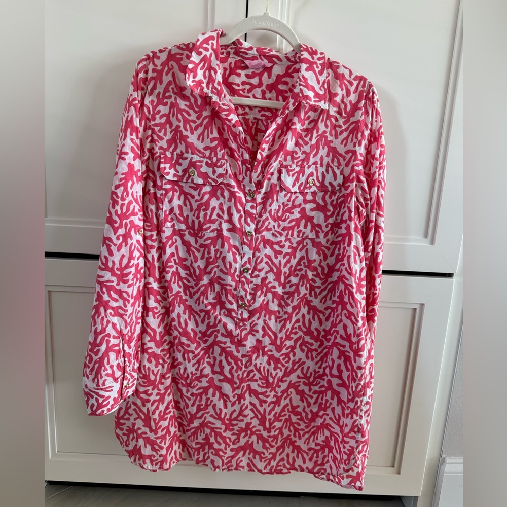 Lilly Pulitzer Women’s Longsleeve Tunic Pink Coral Pattern size Large
